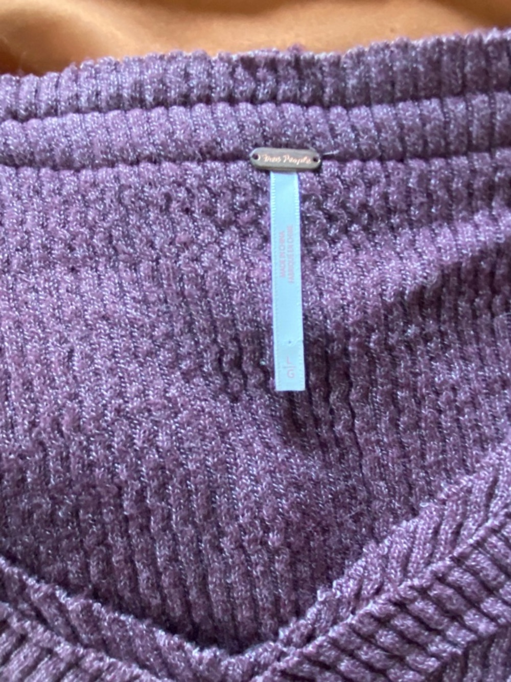 Free People Easy V Purple V-Neck Textured Knit Sweater